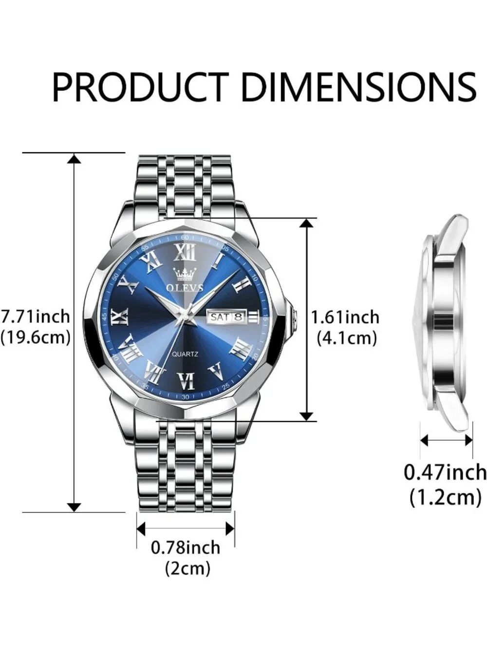 Men's Silver Blue Face Stainless Luminous Quartz Waterproof Round Classic Watch